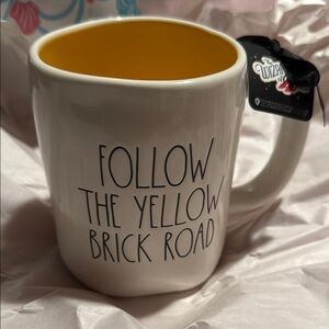 Rae Dunn White and Yellow Ceramic Mug with Handwritten Design